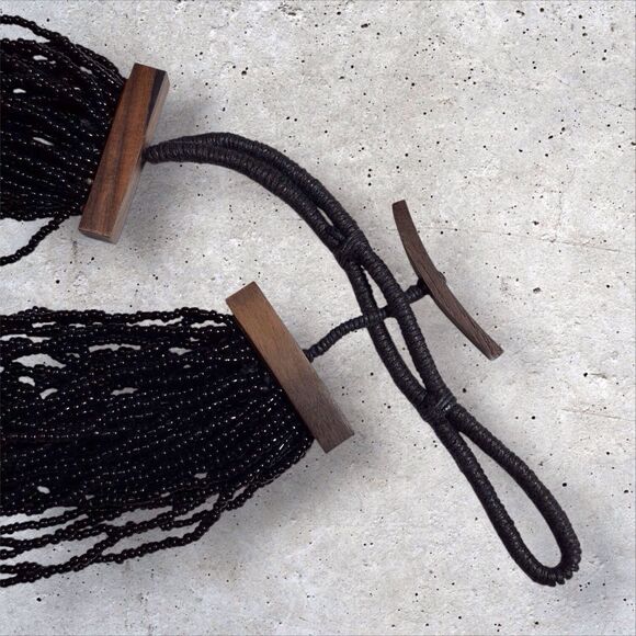 Multi Strand Black Seed Bead Statement Necklace 40 Strands Boho - Picture 2 of 3